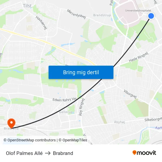 Olof Palmes Allé to Brabrand map