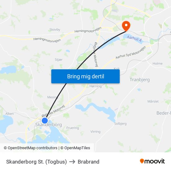 Skanderborg St. (Togbus) to Brabrand map