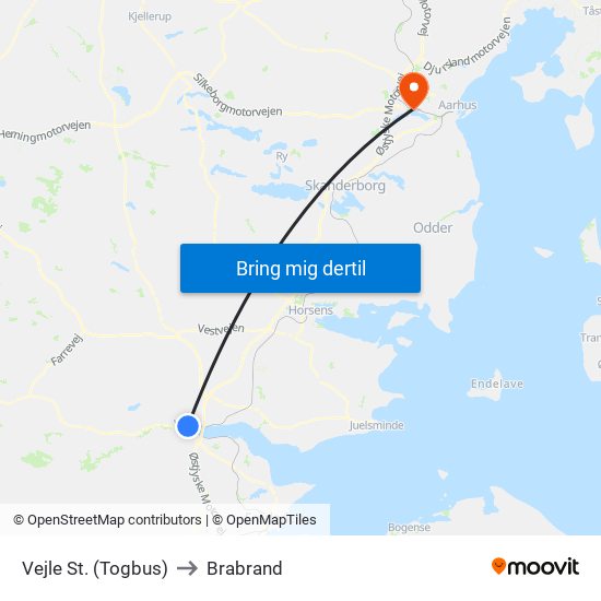 Vejle St. (Togbus) to Brabrand map