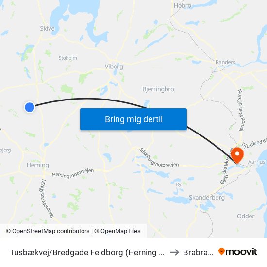 Tusbækvej/Bredgade Feldborg (Herning Kom) to Brabrand map