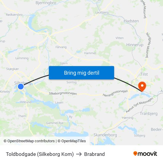 Toldbodgade (Silkeborg Kom) to Brabrand map