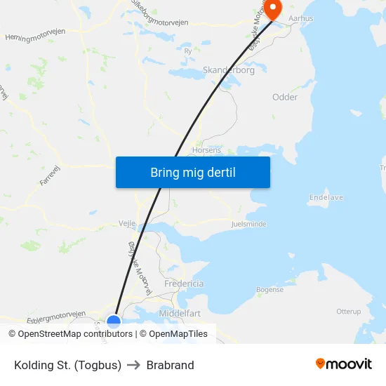 Kolding St. (Togbus) to Brabrand map