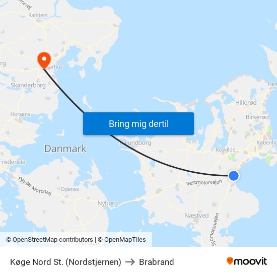 Køge Nord St. (Nordstjernen) to Brabrand map