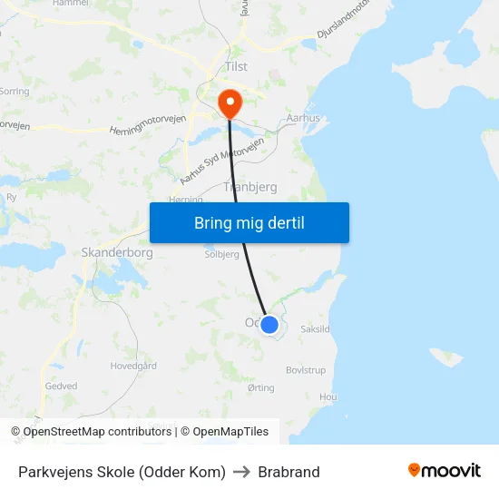 Parkvejens Skole (Odder Kom) to Brabrand map