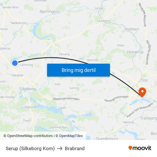 Serup (Silkeborg Kom) to Brabrand map