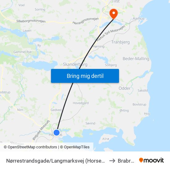 Nørrestrandsgade/Langmarksvej (Horsens Kom) to Brabrand map