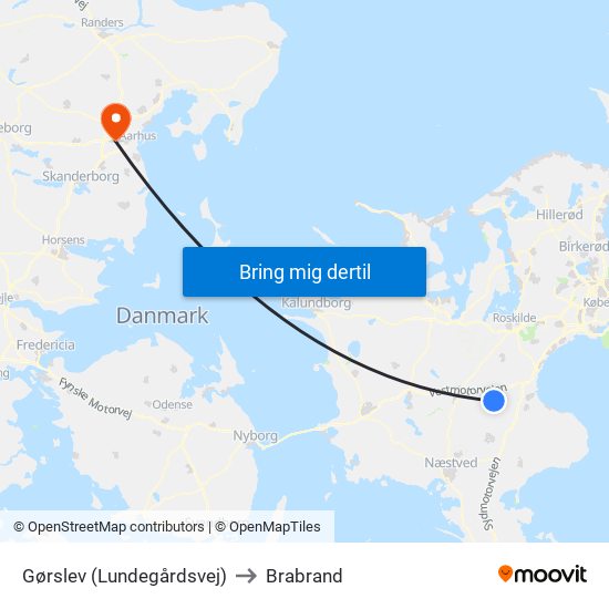 Gørslev (Lundegårdsvej) to Brabrand map