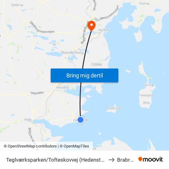 Teglværksparken/Tofteskovvej (Hedensted Kom) to Brabrand map