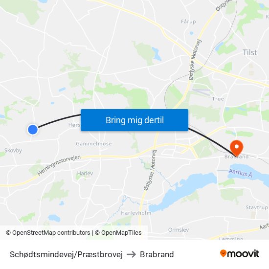 Schødtsmindevej/Præstbrovej to Brabrand map