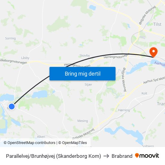 Parallelvej/Brunhøjvej (Skanderborg Kom) to Brabrand map