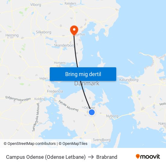 Campus Odense (Odense Letbane) to Brabrand map