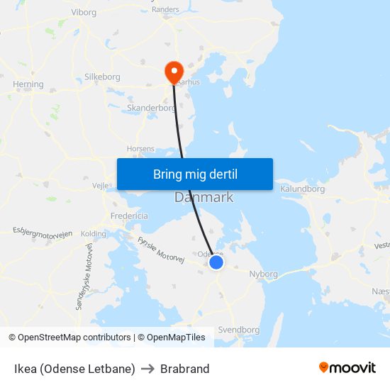 Ikea (Odense Letbane) to Brabrand map