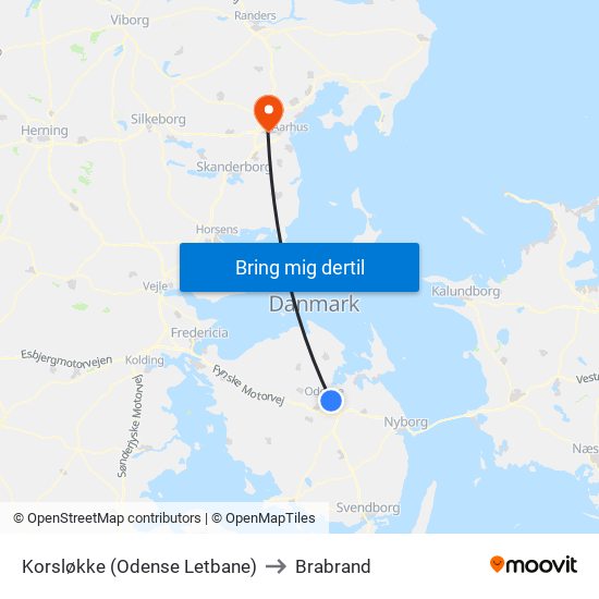 Korsløkke (Odense Letbane) to Brabrand map