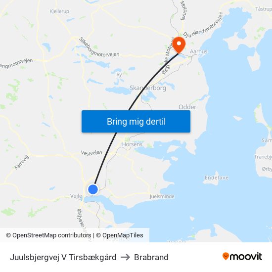 Juulsbjergvej V Tirsbækgård to Brabrand map