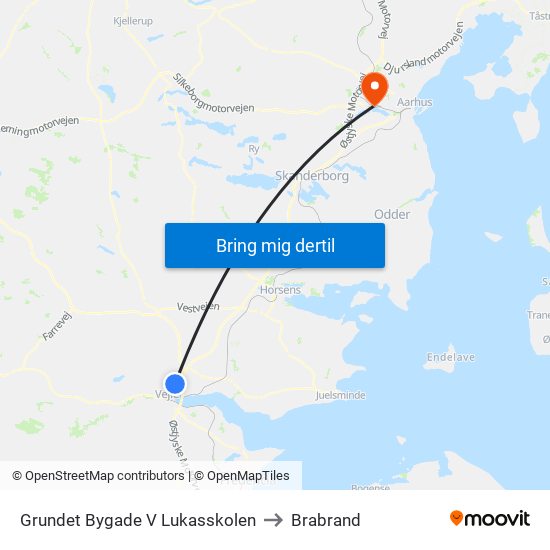 Grundet Bygade V Lukasskolen to Brabrand map