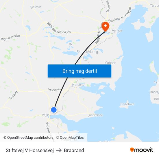 Stiftsvej V Horsensvej to Brabrand map