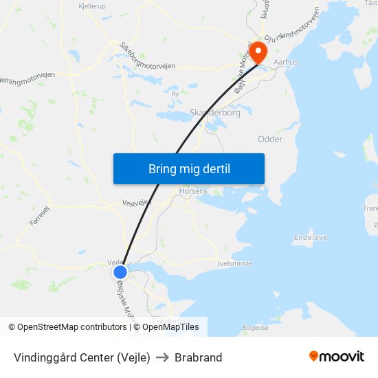 Vindinggård Center (Vejle) to Brabrand map