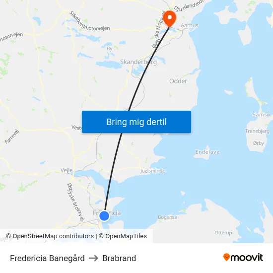 Fredericia Banegård to Brabrand map