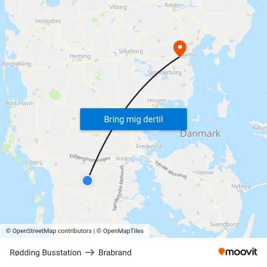 Rødding Busstation to Brabrand map