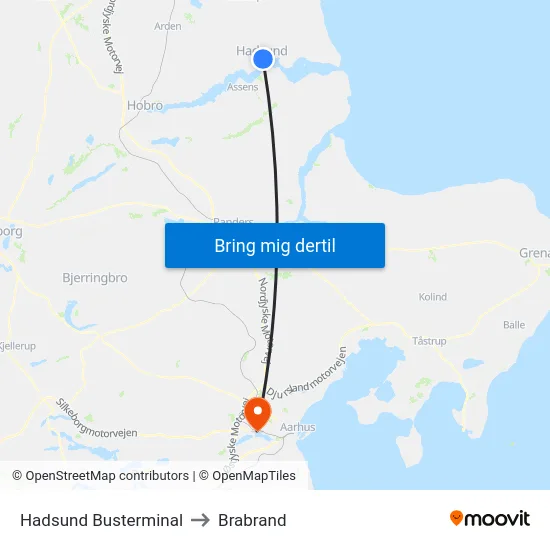 Hadsund Busterminal to Brabrand map