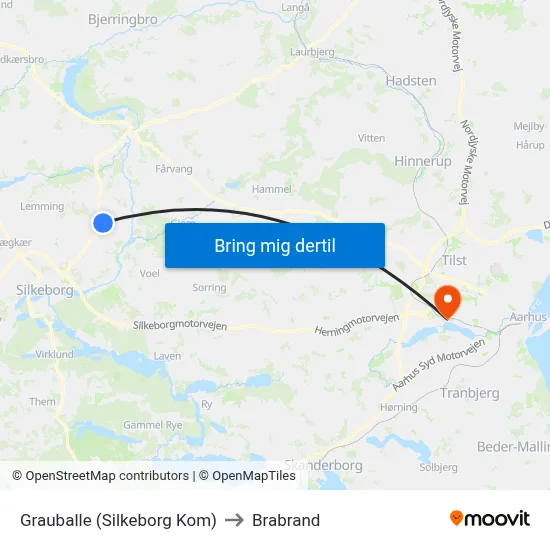 Grauballe (Silkeborg Kom) to Brabrand map