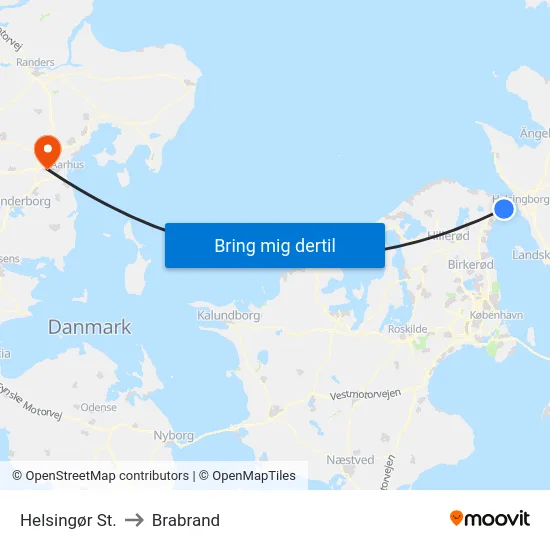 Helsingør St. to Brabrand map