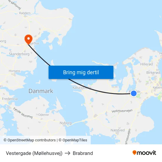 Vestergade (Møllehusvej) to Brabrand map