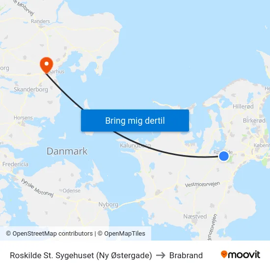 Roskilde St. Sygehuset (Ny Østergade) to Brabrand map