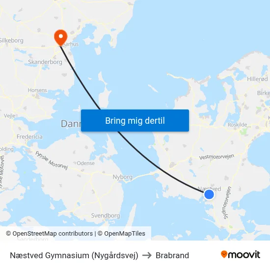 Næstved Gymnasium (Nygårdsvej) to Brabrand map