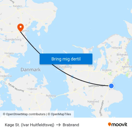 Køge St. (Ivar Huitfeldtsvej) to Brabrand map