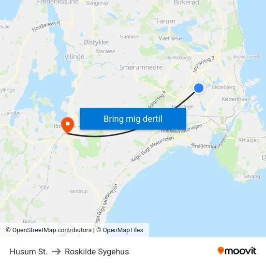 Husum St. to Roskilde Sygehus map