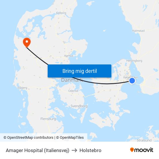 Amager Hospital (Italiensvej) to Holstebro map