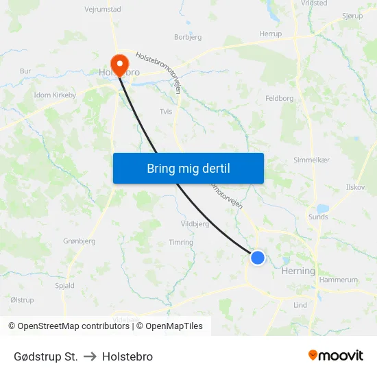 Gødstrup St. to Holstebro map