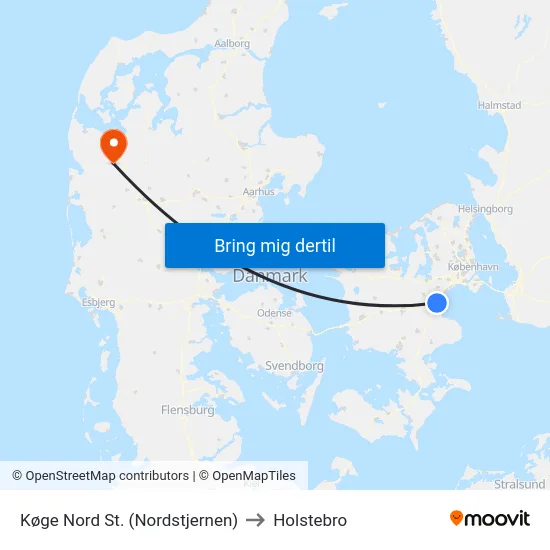 Køge Nord St. (Nordstjernen) to Holstebro map