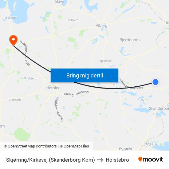 Skjørring/Kirkevej (Skanderborg Kom) to Holstebro map