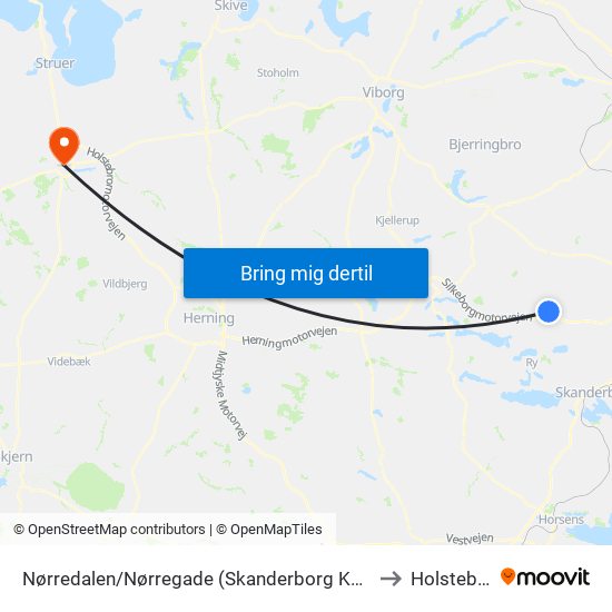 Nørredalen/Nørregade (Skanderborg Kom) to Holstebro map