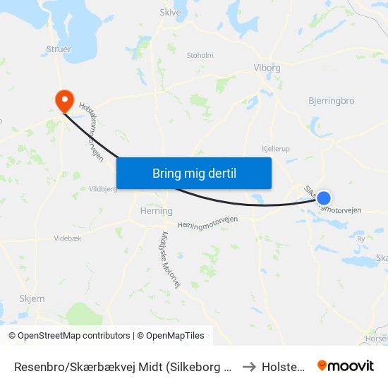 Resenbro/Skærbækvej Midt (Silkeborg Kom) to Holstebro map