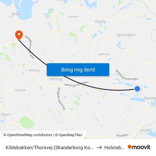 Kildebakken/Thorsvej (Skanderborg Kom) to Holstebro map