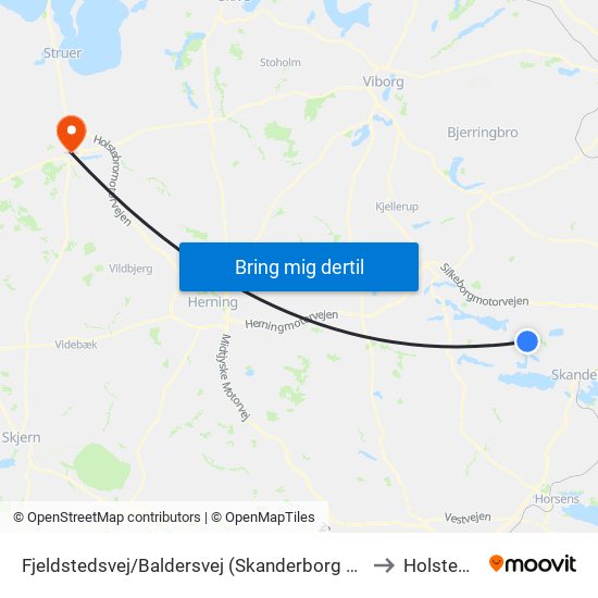 Fjeldstedsvej/Baldersvej (Skanderborg Kom) to Holstebro map