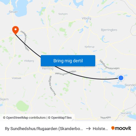 Ry Sundhedshus/Rugaarden (Skanderborg Kom) to Holstebro map