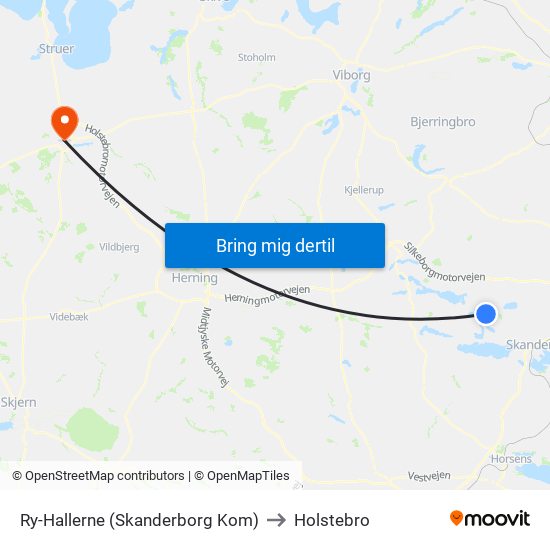 Ry-Hallerne (Skanderborg Kom) to Holstebro map