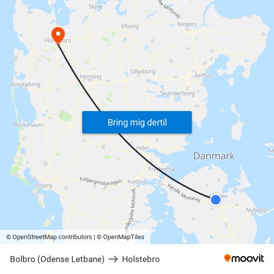 Bolbro (Odense Letbane) to Holstebro map