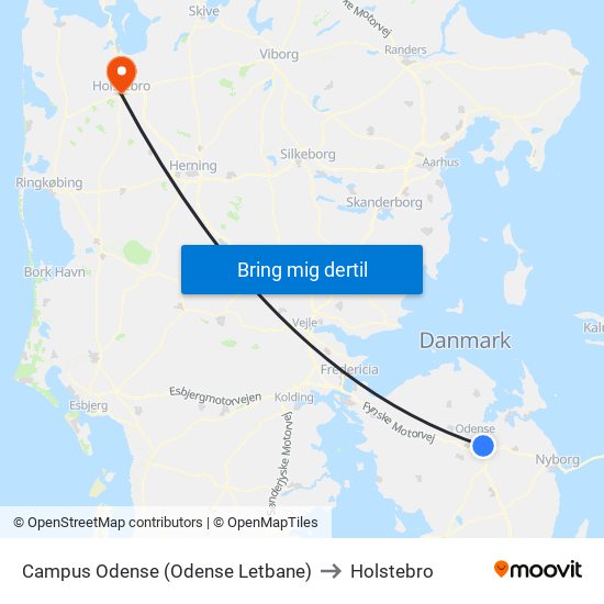 Campus Odense (Odense Letbane) to Holstebro map