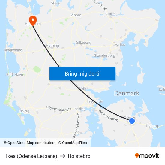 Ikea (Odense Letbane) to Holstebro map