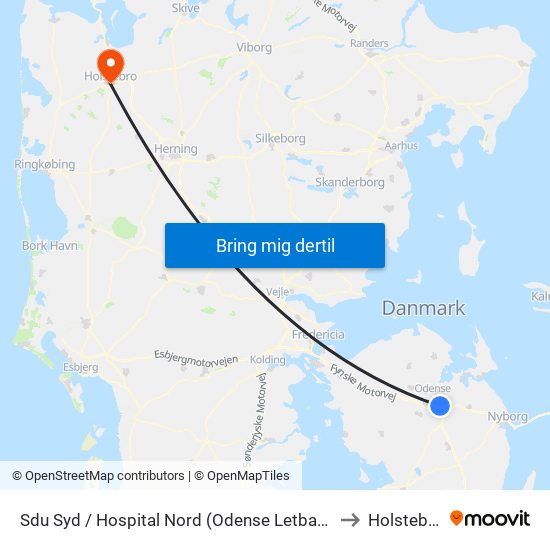 Sdu Syd / Hospital Nord (Odense Letbane) to Holstebro map