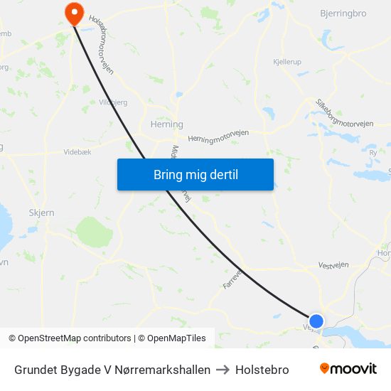 Grundet Bygade V Nørremarkshallen to Holstebro map