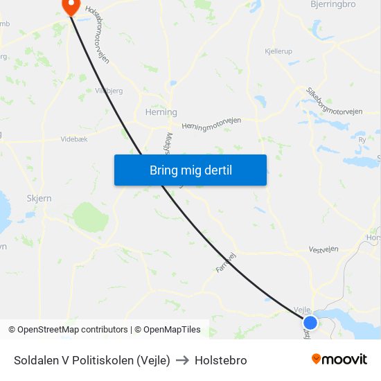 Soldalen V Politiskolen (Vejle) to Holstebro map