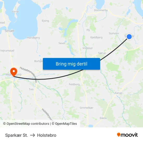 Sparkær St. to Holstebro map