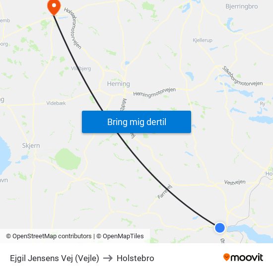 Ejgil Jensens Vej (Vejle) to Holstebro map