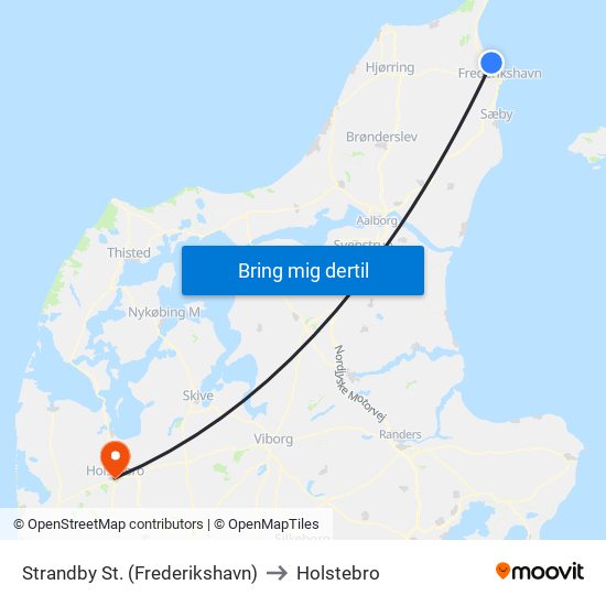 Strandby St. (Frederikshavn) to Holstebro map